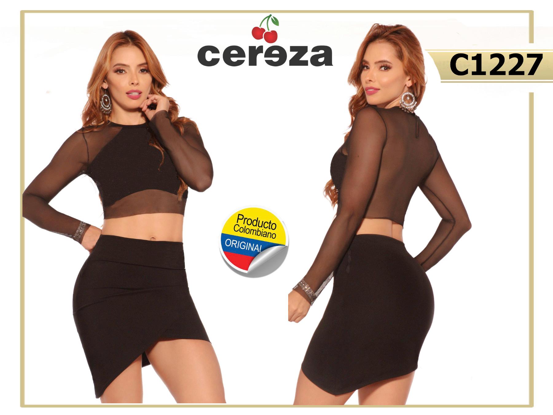 Conjunto Colombiano de blusa y falda de tonos básicos y diseño sexy